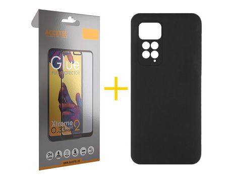 Pack 1 X Protector de Vidrio Templado Full + Funda ACCETEL para Xiaomi Redmi Note 11 Pro 5G Silicona Líquida Negro