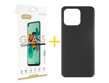 Pack 1 X Protector de Vidrio Templado 2.5D + Funda ACCETEL para Xiaomi MI 11 Lite 5G NE Silicona Liso Negro