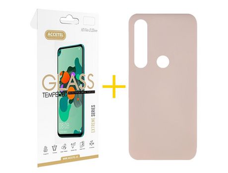 Pack 1 X Protector de Vidrio Templado 2.5D + Funda ACCETEL para Huawei P Smart 2019 Silicona Líquida Rosa