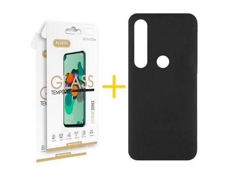 Pack 2 X Protector de Vidrio Templado 2.5D + Funda ACCETEL para Huawei P Smart 2019 Silicona Líquida Negro
