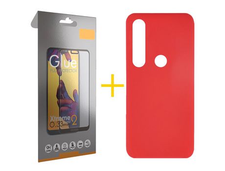 Pack 1 Película Full + Funda SKYHE por Huawei P Smart 2019 Silicona Líquida Rojo