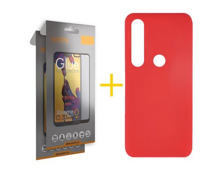Pack 2 X Protector de Vidrio Templado Full + Funda ACCETEL para Huawei P Smart 2019 Silicona Líquida Rojo