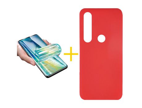 Pack 1 Película + Funda SKYHE por Huawei P Smart 2019 Silicona Líquida Rojo