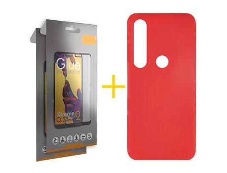 Pack 2 Películas Full + Funda SKYHE por Huawei P Smart 2019 Silicona Líquida Rojo
