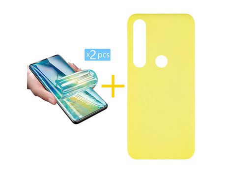 Pack 2 Películas + Funda SKYHE por Huawei P Smart 2019 Silicona Líquida Amarillo