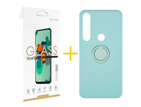 Pack 1 Película 2.5D + Funda SKYHE por Huawei P Smart 2019 Gel O-Ring Verde-Auga