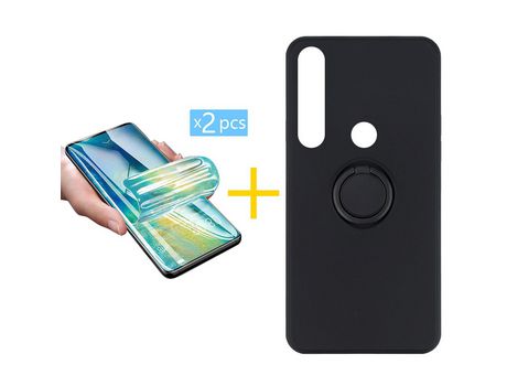 Pack 2 Películas + Funda SKYHE por Huawei P Smart 2019 Gel O-Ring Negro