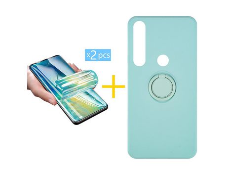 Pack 2 X Protector de Vidrio Templado Hidrogel + Funda ACCETEL para Huawei P Smart 2019 Gel O-Ring Verde-Agua