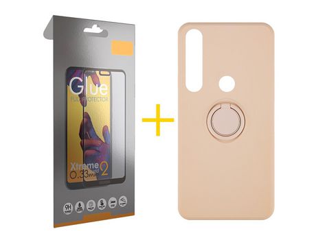 Pack 1 Película Full + Funda SKYHE por Huawei P Smart 2019 Gel O-Ring Rosa Pastel