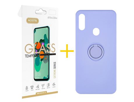 Pack 1 X Protector de Vidrio Templado 2.5D + Funda ACCETEL para Samsung Galaxy A20s Gel O-Ring Morado