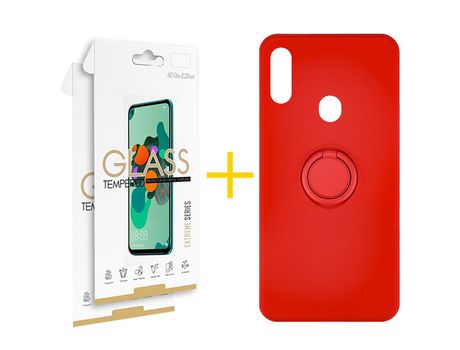 Pack 2 Películas 2.5D + Funda SKYHE por Samsung Galaxy A20s Gel O-Ring Rojo