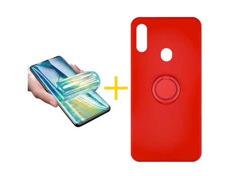Pack 1 Película + Funda SKYHE por Samsung Galaxy A20s Gel O-Ring Rojo