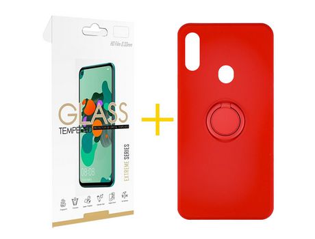 Pack 1 Película 2.5D + Funda SKYHE por Samsung Galaxy A20s Gel O-Ring Rojo