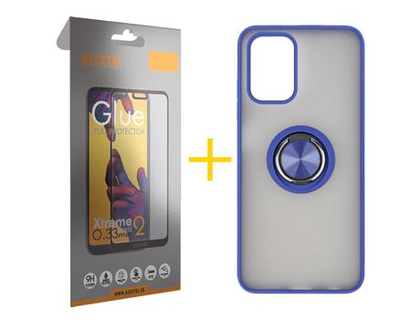 Pack 1 X Protector de Vidrio Templado Full + Funda ACCETEL para Xiaomi Redmi Note 10 Gel Bumper con Anillo Azul