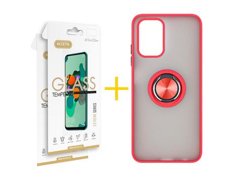 Pack 2 X Protector de Vidrio Templado 2.5D + Funda ACCETEL para Xiaomi Redmi Note 10S Gel Bumper con Anillo Rojo