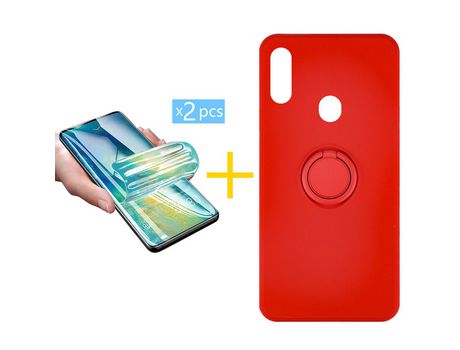 Pack 2 Películas + Funda SKYHE por Samsung Galaxy A20s Gel O-Ring Rojo