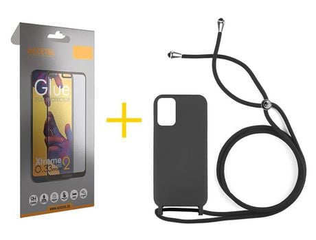 Pack 1 X Protector de Vidrio Templado Full + Funda ACCETEL para Xiaomi Redmi Note 10S Gel con Cordón Negro