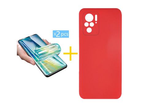 Pack 2 Películas + Funda SKYHE por Xiaomi Redmi Note 10S Silicona Líquida Rojo