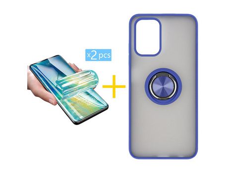 Pack 2 Películas + Funda SKYHE por Xiaomi Redmi Note 10S Gel Bumper con Anillo Azul