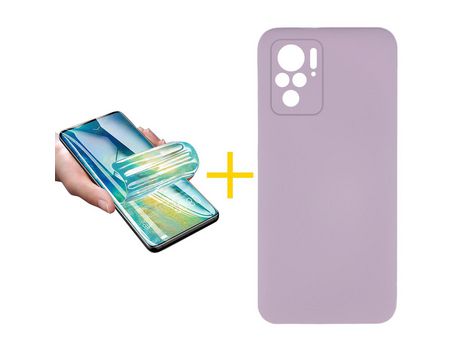 Pack 1 X Protector de Vidrio Templado Hidrogel + Funda ACCETEL para Xiaomi Redmi Note 10S Silicona Líquida Morado