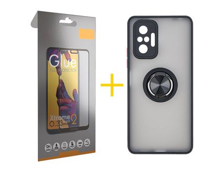 Pack 1 Película Full + Funda SKYHE por Xiaomi Redmi Note 10 Pro Gel Bumper con Anillo Negro