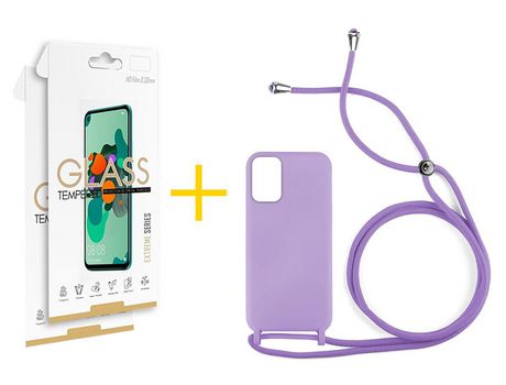 Pack 2 Películas 2.5D + Funda SKYHE por Xiaomi Redmi Note 10 Pro Gel con Cordón Violeta