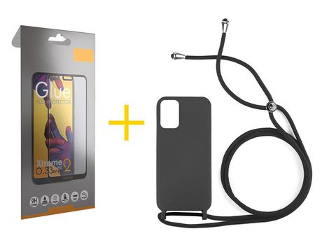 Pack 1 Película Full + Funda SKYHE por Xiaomi Redmi Note 10 Pro Gel con Cordón Negro