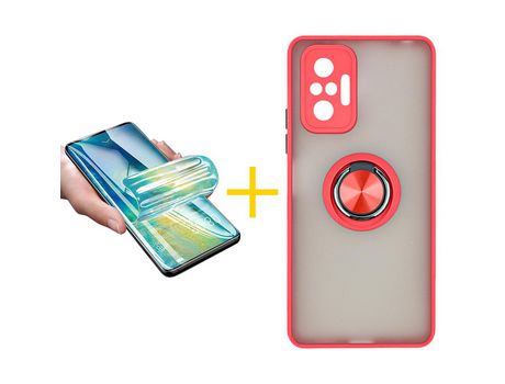 Pack 1 Película + Funda SKYHE por Xiaomi Redmi Note 10 Pro Gel Bumper con Anillo Rojo