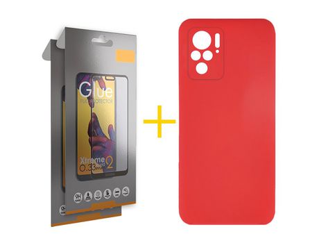 Pack 2 Películas Full + Funda SKYHE por Xiaomi Redmi Note 10 Pro Silicona Líquida Rojo