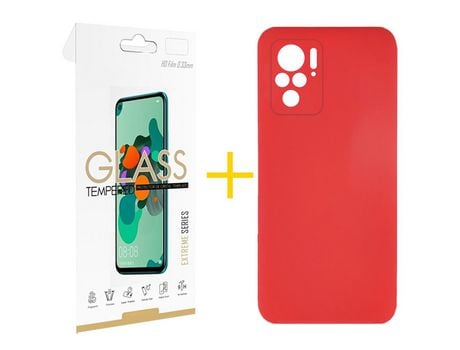 Pack 1 Película 2.5D + Funda SKYHE por Xiaomi Redmi Note 10 Pro Silicona Líquida Rojo