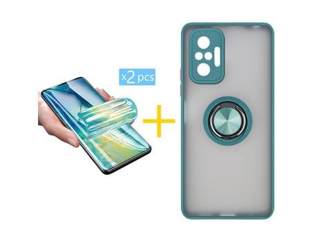 Pack 2 Películas + Funda SKYHE por Xiaomi Redmi Note 10 Pro Gel Bumper con Anillo Verde