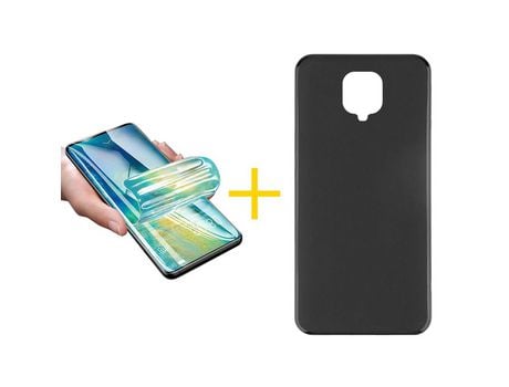 Pack 1 X Protector de Vidrio Templado Hidrogel + Funda ACCETEL para Xiaomi Redmi Note 9 Pro Silicona Liso Negro
