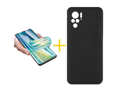 Pack 1 Película + Funda SKYHE por Xiaomi Redmi Note 10 Pro Silicona Líquida Negro