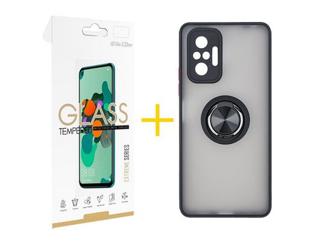 Pack 1 Película 2.5D + Funda SKYHE por Xiaomi Redmi Note 10 Pro Gel Bumper con Anillo Negro