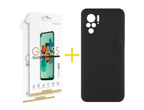 Pack 2 Películas 2.5D + Funda SKYHE por Xiaomi Redmi Note 10 Pro Silicona Líquida Negro