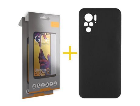 Pack 2 Películas Full + Funda SKYHE por Xiaomi Redmi Note 10 Pro Silicona Líquida Negro