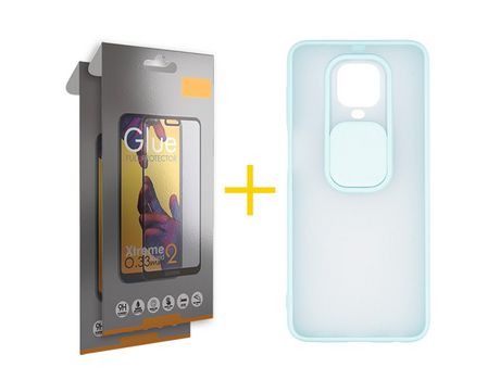 Pack 2 Películas Full + Funda SKYHE por Xiaomi Redmi Note 9 Pro Gel Protteción Cámara Verde-Mar