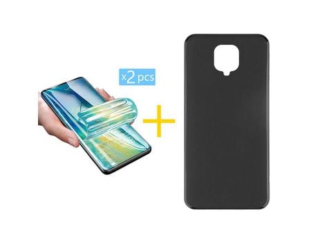 Pack 2 X Protector de Vidrio Templado Hidrogel + Funda ACCETEL para Xiaomi Redmi Note 9 Pro Silicona Liso Negro