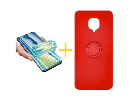 Pack 1 X Protector de Vidrio Templado Hidrogel + Funda ACCETEL para Xiaomi Redmi Note 9 Pro Gel O-Ring Rojo