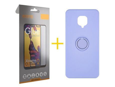 Pack 1 X Protector de Vidrio Templado Full + Funda ACCETEL para Xiaomi Redmi Note 9 Pro Gel O-Ring Morado