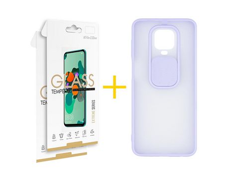 Pack 2 Películas 2.5D + Funda SKYHE por Xiaomi Redmi Note 9 Pro Gel Protteción Cámara Violeta