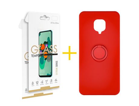 Pack 2 Películas 2.5D + Funda SKYHE por Xiaomi Redmi Note 9 Pro Gel O-Ring Rojo