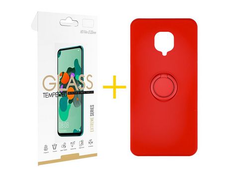 Pack 1 Película 2.5D + Funda SKYHE por Xiaomi Redmi Note 9 Pro Gel O-Ring Rojo
