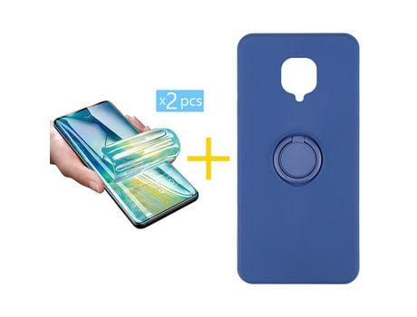 Pack 2 X Protector de Vidrio Templado Hidrogel + Funda ACCETEL para Xiaomi Redmi Note 9 Pro Gel O-Ring Azul