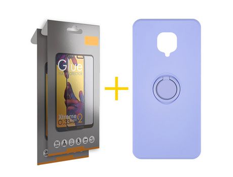 Pack 2 Películas Full + Funda SKYHE por Xiaomi Redmi Note 9S Gel O-Ring Morado