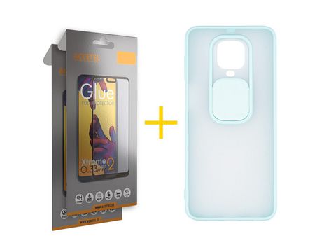 Pack 2 X Protector de Vidrio Templado Full + Funda ACCETEL para Xiaomi Redmi Note 9 Pro Gel Protección Cámara Verde-Mar