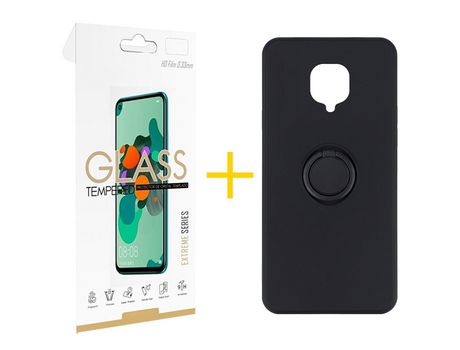 Pack 1 Película 2.5D + Funda SKYHE por Xiaomi Redmi Note 9 Pro Gel O-Ring Negro