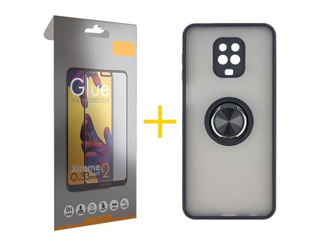 Pack 1 Película Full + Funda SKYHE por Xiaomi Redmi Note 9S Gel Bumper con Anillo Negro