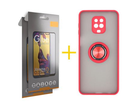Pack 2 Películas Full + Funda SKYHE por Xiaomi Redmi Note 9 Pro Gel Bumper con Anillo Rojo
