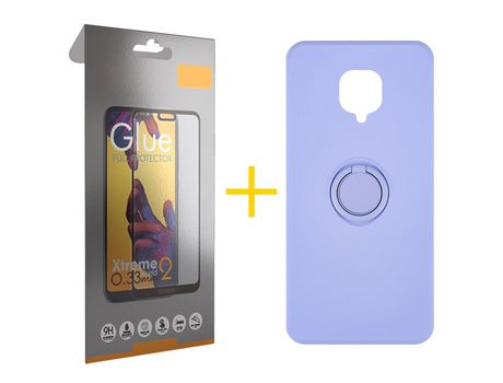 Pack 1 Película Full + Funda SKYHE por Xiaomi Redmi Note 9S Gel O-Ring Morado
